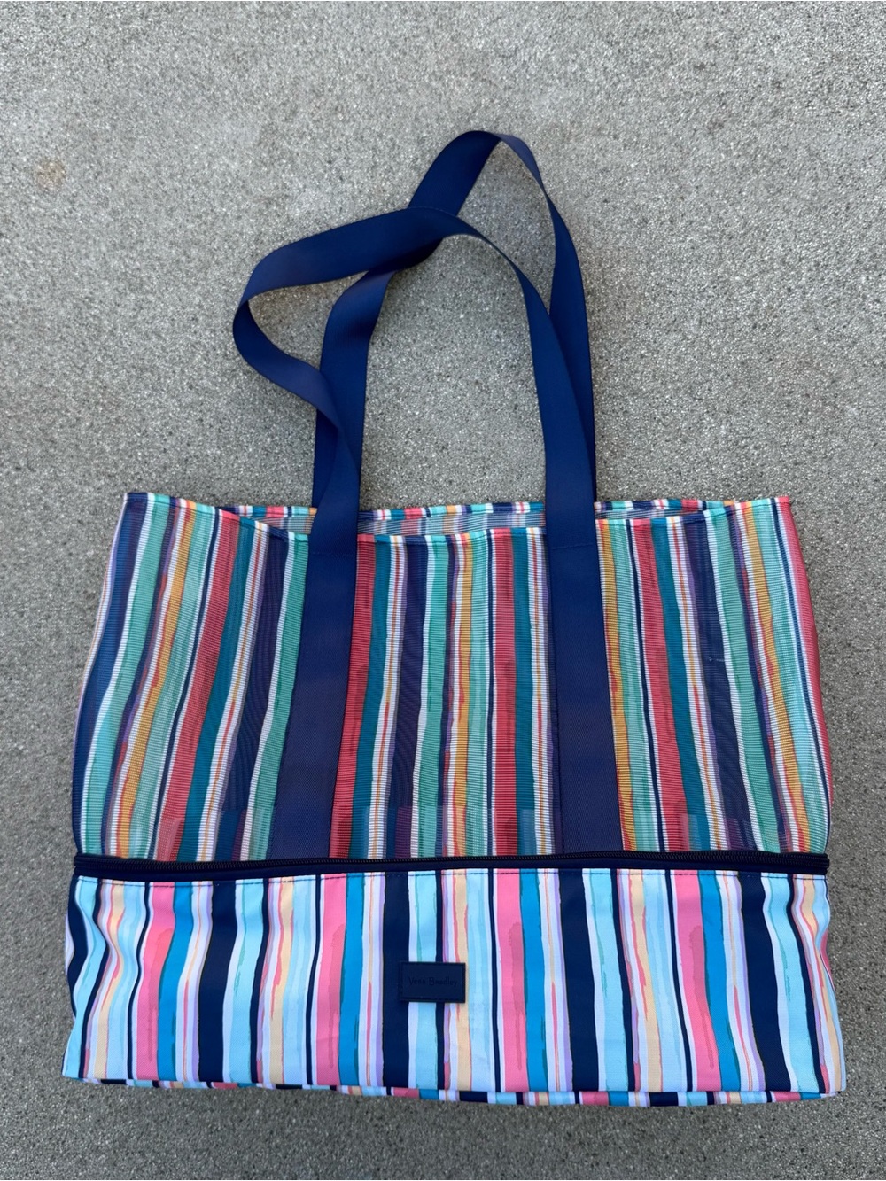 Vera Bradley Striped Mesh Beach Tote Bag with Insulated Bottom